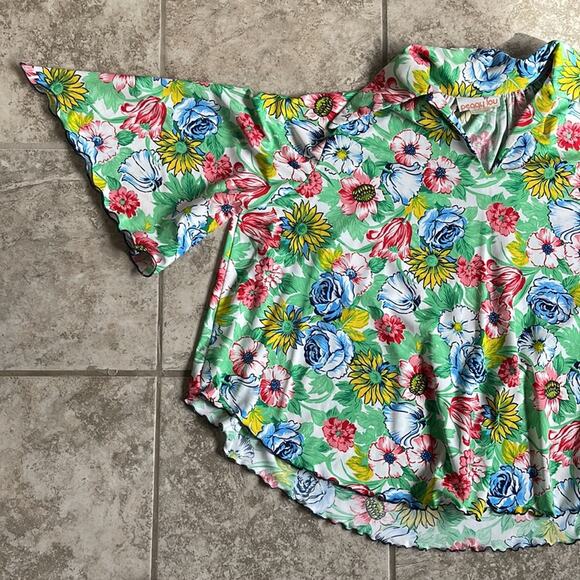 Vintage 60s Peggy Lou Large Print Floral Flutter Sleeve Blouse Top - Picture 12 of 14